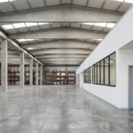Uffici con pareti in cartongesso e vetrate ricavati dentro un capannone industriale, immagine illustrativa